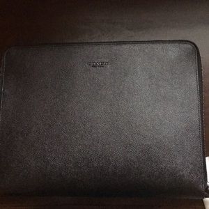 Coach Black Textured Leather Zip Tech Portfolio